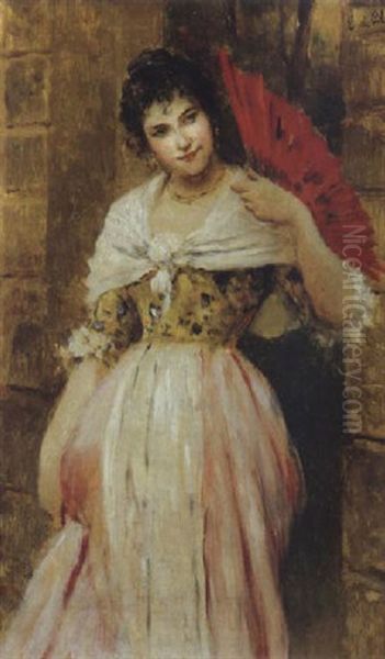 Il Ventaglio Rosso Oil Painting by Eugen von Blaas