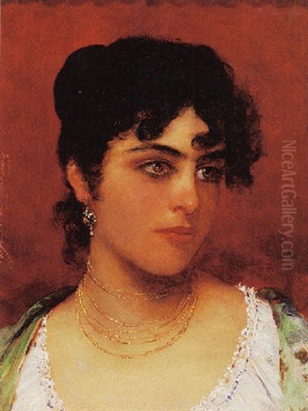 Young Italian Beauty Oil Painting by Eugen von Blaas