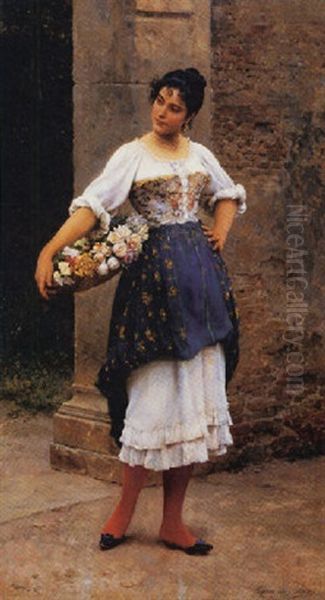 Venetian Flower Seller Oil Painting by Eugen von Blaas