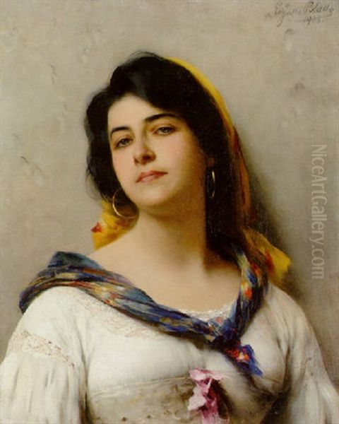 A Young Beauty Oil Painting by Eugen von Blaas