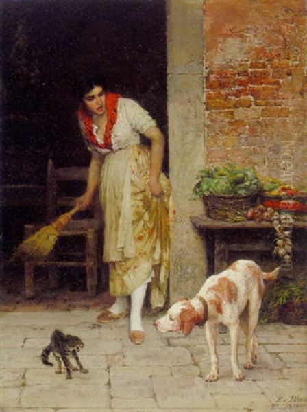 The Doorstep Encounter Oil Painting by Eugen von Blaas