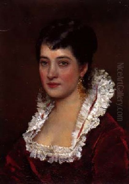 Portrat Einer Jungen Dame Im Roten Kleid Oil Painting by Eugen von Blaas