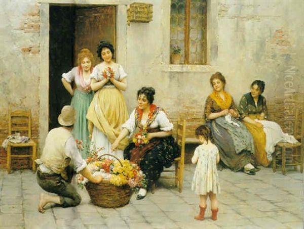 The Venetian Flower Vendor Oil Painting by Eugen von Blaas