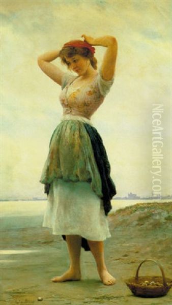 On The Beach Oil Painting by Eugen von Blaas