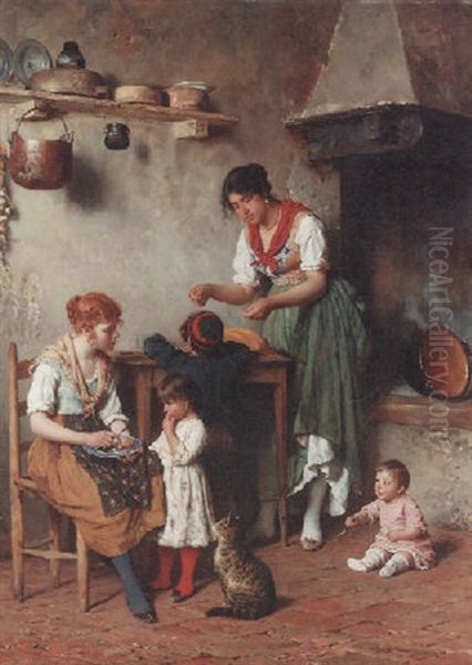 A Helping Hand Oil Painting by Eugen von Blaas