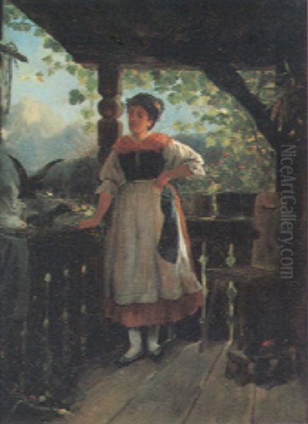 Auf Der Holzveranda Oil Painting by Eugen von Blaas