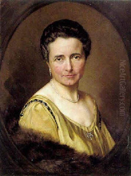 Portraet Af En Dame I Gul Silkekjole Og Pelsstola Oil Painting by Eugen von Blaas