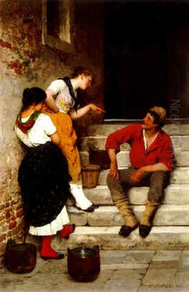 A Romantic Encounter Oil Painting by Eugen von Blaas