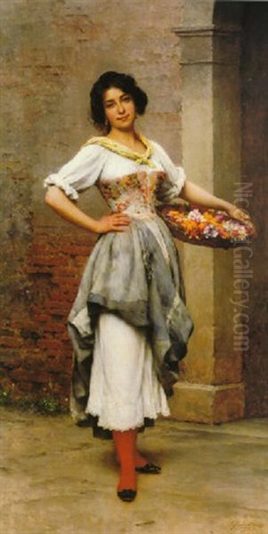 Die Blumenverkauferin Oil Painting by Eugen von Blaas