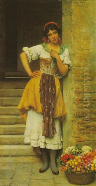 The Flower Seller Oil Painting by Eugen von Blaas