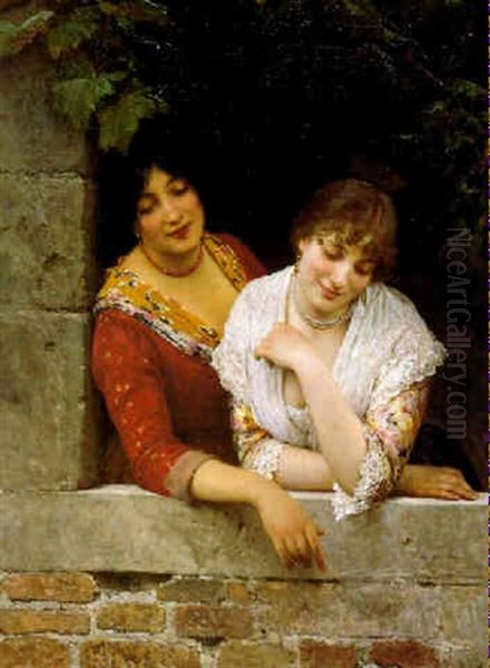 Jeunes Venitiennes Au Balcon Oil Painting by Eugen von Blaas