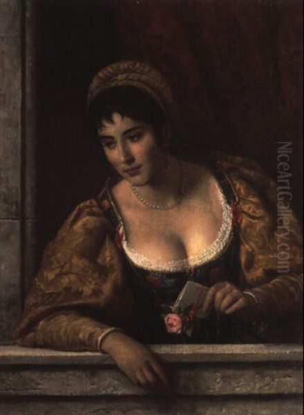 Venitienne Au Billet Doux Oil Painting by Eugen von Blaas