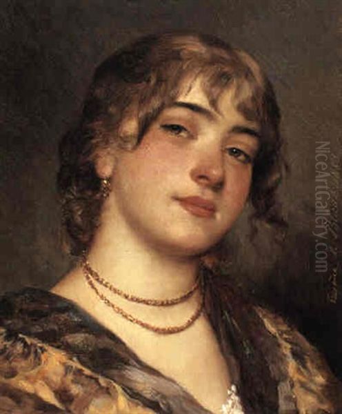 A Young Beauty Oil Painting by Eugen von Blaas