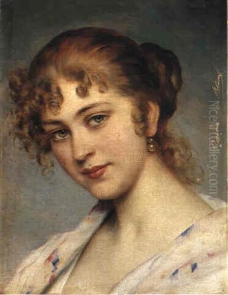 A Portrait Of A Young Lady Oil Painting by Eugen von Blaas