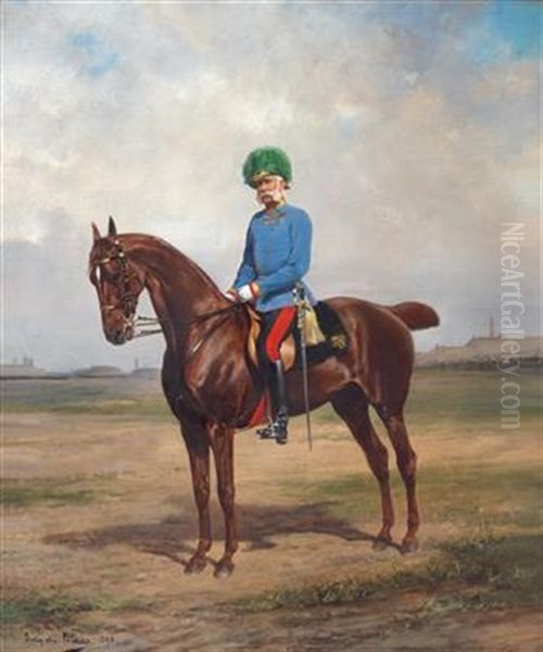 Emperor Francis Joseph I On Horseback Oil Painting by Julius von Blaas