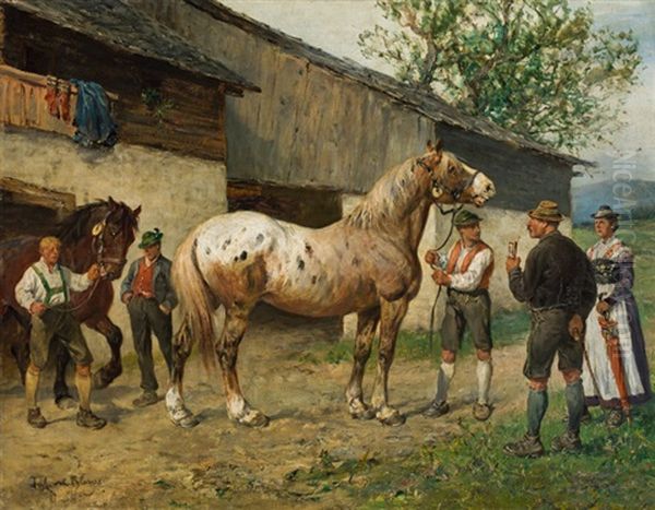 Beim Pferdehandler Oil Painting by Julius von Blaas