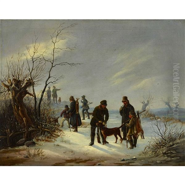 Winterliche Jagdszene Oil Painting by Julius von Blaas