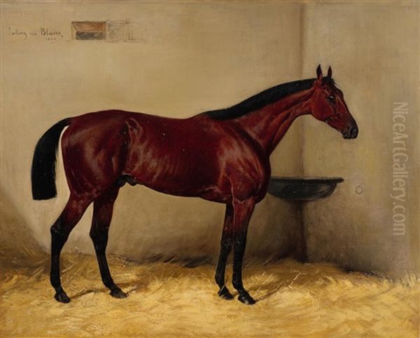 A Bay Horse In A Stable Oil Painting by Julius von Blaas