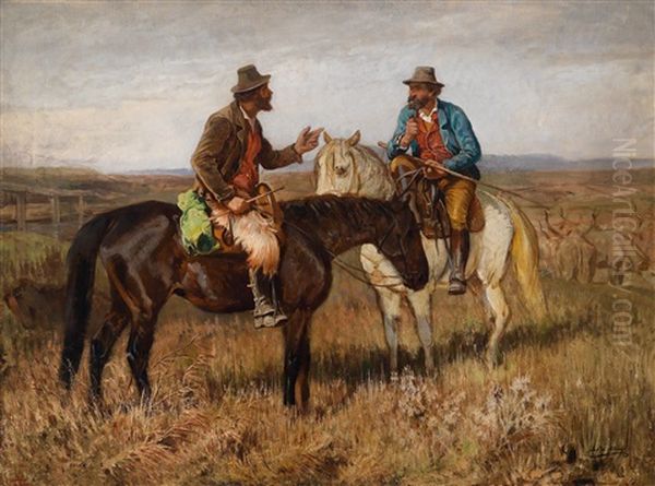 Hirten In Der Romischen Campagna Oil Painting by Julius von Blaas