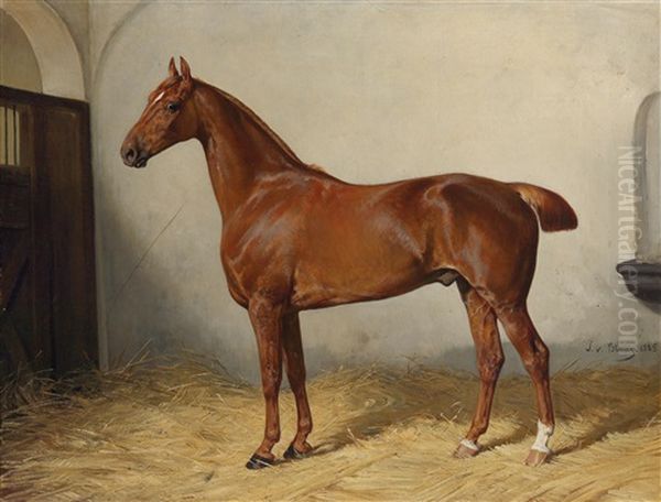 Chestnut In The Stable Oil Painting by Julius von Blaas