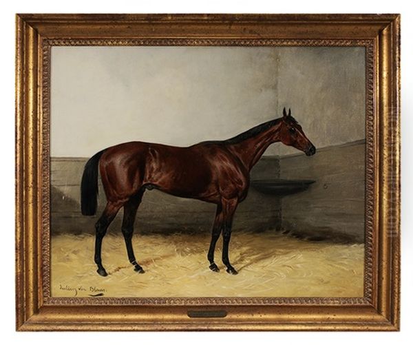 Portrait Of A Horse In A Loose Box Oil Painting by Julius von Blaas