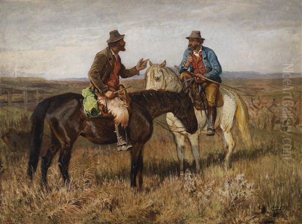 Hirten In Der Romischen Campagna Oil Painting by Julius von Blaas