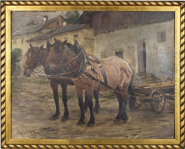 Pferdefuhrwerk Oil Painting by Julius von Blaas