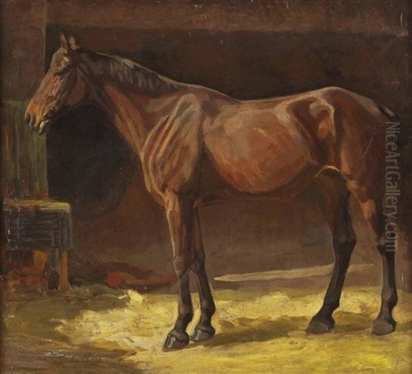 Brauner Im Stall Oil Painting by Julius von Blaas