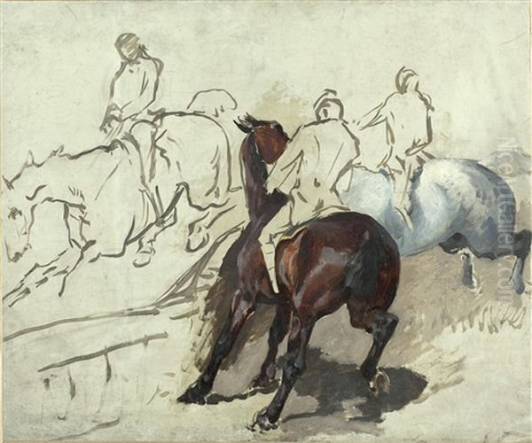 Reitergruppe Aus Der Fuchsjagd In Der Romischen Campagna Mit Dem Principe Von Piemont, Umberto Von Savoyen (preliminary Sketch) Oil Painting by Julius von Blaas