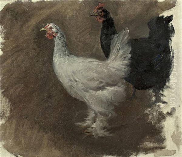 Zwei Huhner Oil Painting by Julius von Blaas