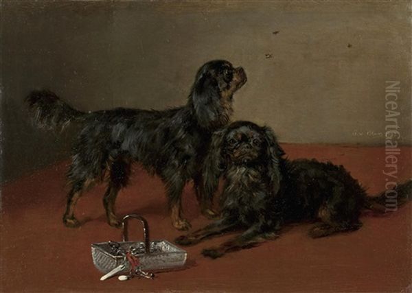 Stehender Und Liegender Hund by Julius von Blaas