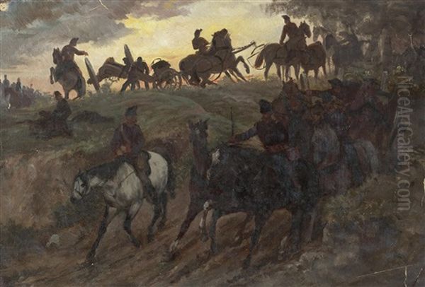 Ruckzug Der Artillerie Oil Painting by Julius von Blaas