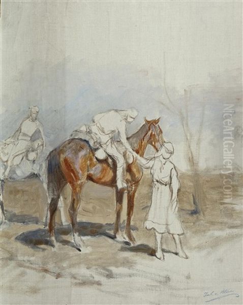 Abschied Eines Berittenen Soldaten Oil Painting by Julius von Blaas