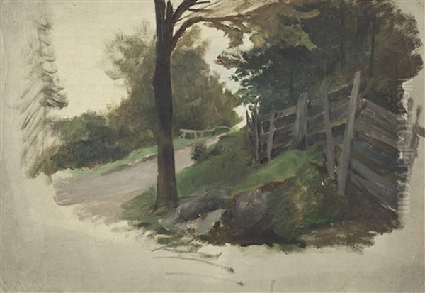 Waldweg Mit Zaun Oil Painting by Julius von Blaas