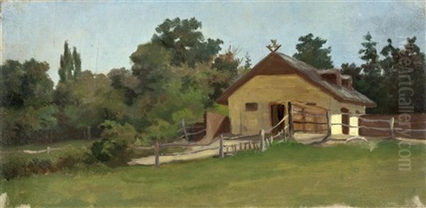 Kleines Bauernhaus Vor Wald Oil Painting by Julius von Blaas