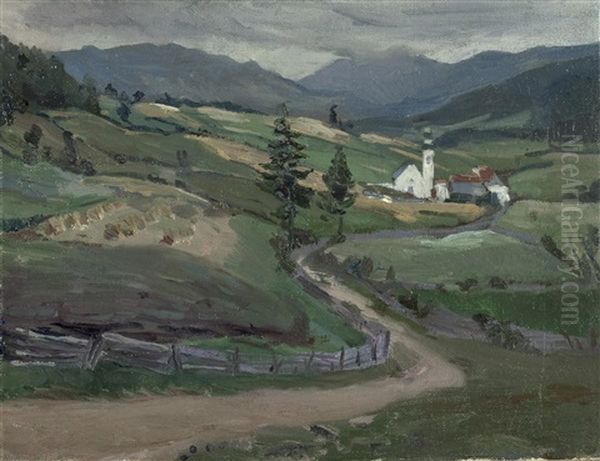 Berglandschaft Mit Weg Zur Kirche Oil Painting by Julius von Blaas