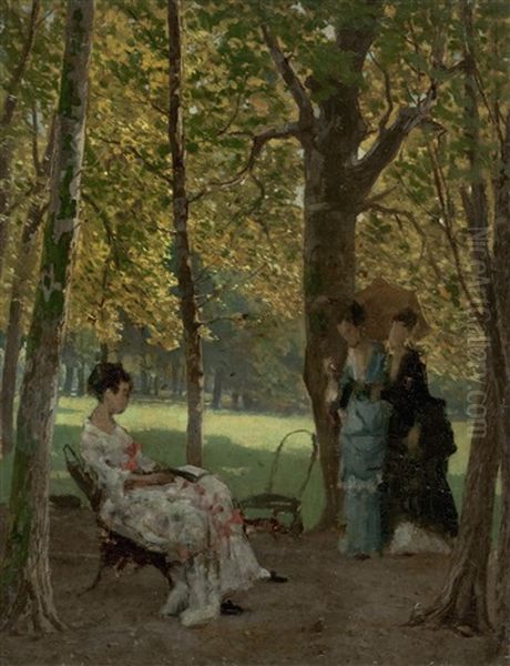 Drei Damen Im Park Oil Painting by Julius von Blaas