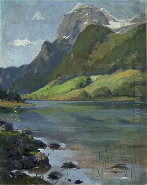 Gebirgssee Oil Painting by Julius von Blaas