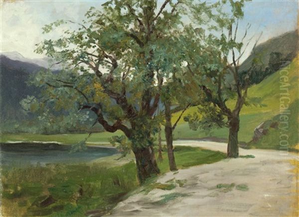 Baumlandschaft Mit Teich Oil Painting by Julius von Blaas