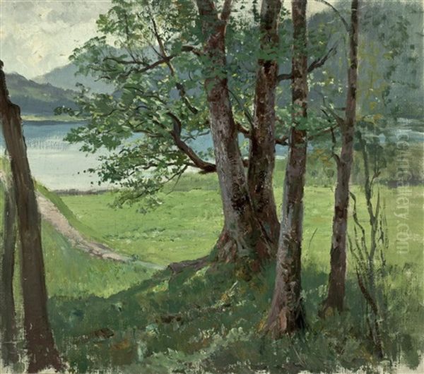 Baume Am See Oil Painting by Julius von Blaas