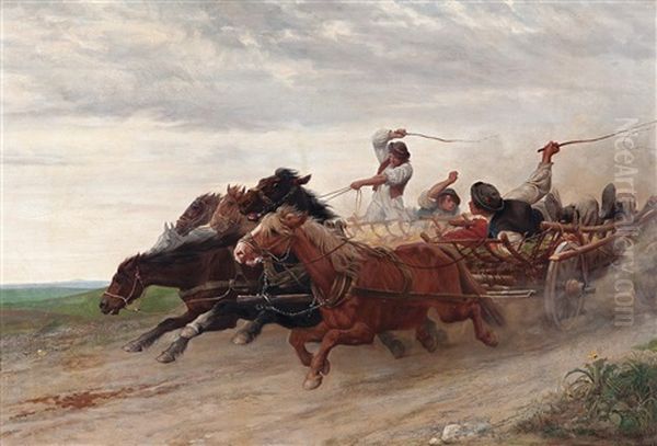 Wettfahrt Betrunkener Slowakischer Bauern Oil Painting by Julius von Blaas