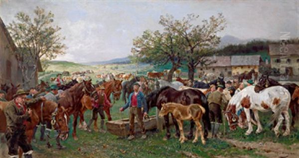 Steiermarkischer Pferdemarkt Oil Painting by Julius von Blaas