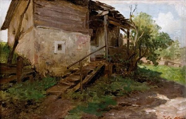 Verfallene Bauernhutte Oil Painting by Julius von Blaas