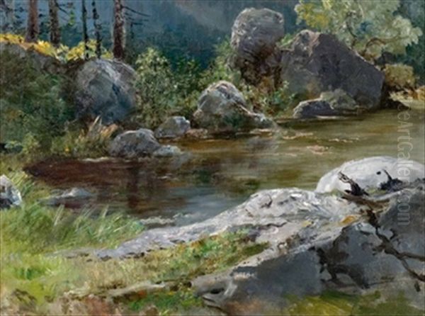 Am Stillen Gewasser Im Wald Oil Painting by Julius von Blaas