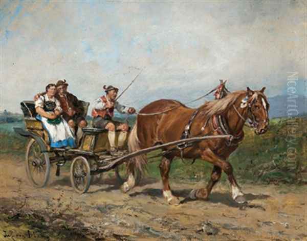 Kutschenfahrt Am Feiertag Oil Painting by Julius von Blaas