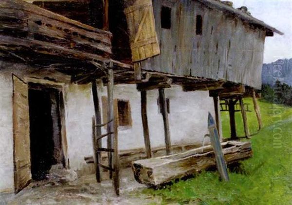 Bauernhaus Mit Brunnen Oil Painting by Julius von Blaas