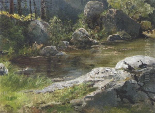 Am Stillen Gewasser Im Wald Oil Painting by Julius von Blaas