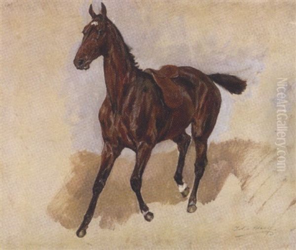 Trabender Gesattelter Brauner Oil Painting by Julius von Blaas