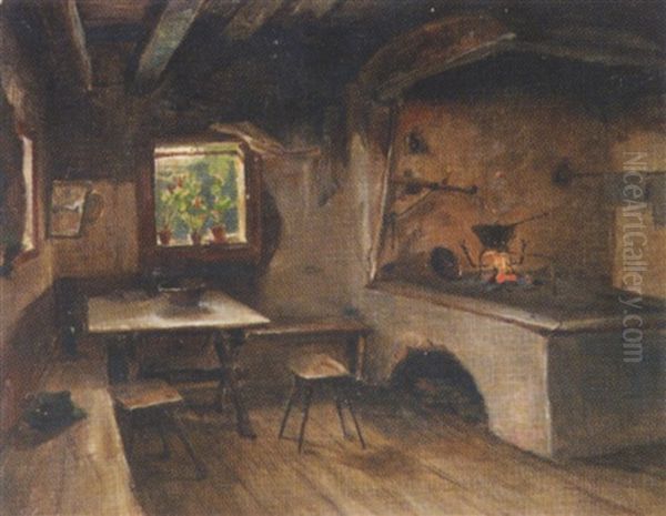 Interieur Einer Bauernstube Mit Herdfeuer Oil Painting by Julius von Blaas