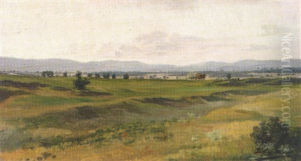 Landschaftsstudie Mit Erntewagen Oil Painting by Julius von Blaas